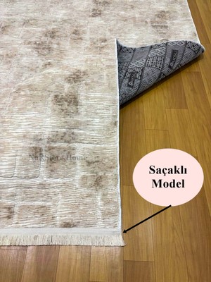 NarStore Home Aksu Saçaklı Stan Kaymaz Tabanlı Kesme Kabartmalı Salon Koridor Mutfak Yıkanabilir Hali Bej