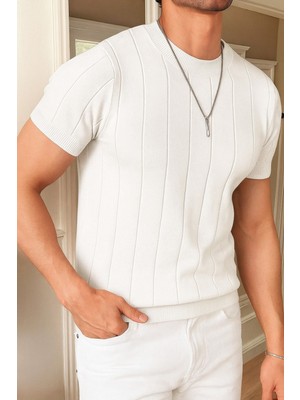 Tarz Cool Erkek Fit Dokulu Kısa Kollu Bisiklet Yaka Triko Tişört