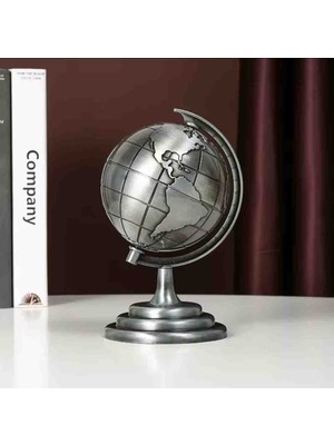 Sarego Dünya Haritası Antik Vintage Metal Biblo 360° Dönen Standlı Retro Küre Masaüstü Ofis Işyeri Ev Hediyelik Dekor