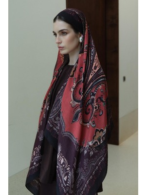 Jolamier Mürdüm Kahve Bloom Paisley Yün Ipek Şal