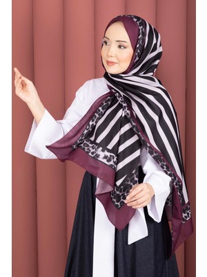 ECN Çizgi Desen Leopar Şal Serisi Şarabi