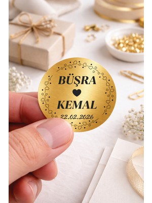 Woisco Kişiye Özel Nişan Düğün Etiketi - Altın Etiket / Fırçalı Altın Sticker (80 Adet)