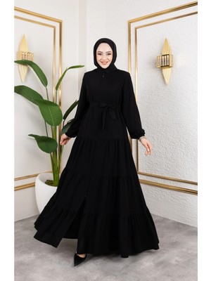 Butik Medine Ipeği 3 Kat Büzgülü Feracce