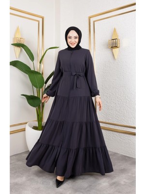 Butik Medine Ipeği 3 Kat Büzgülü Feracce