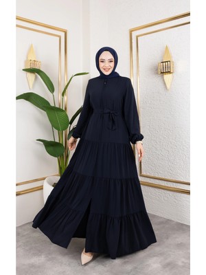 Butik Medine Ipeği 3 Kat Büzgülü Feracce