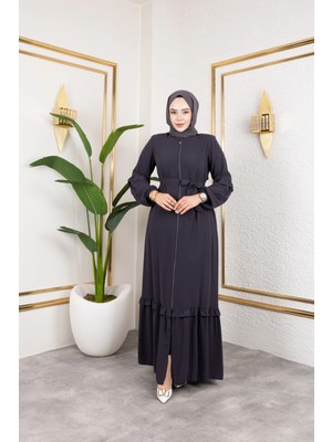 Butik Medine Ipeği Fırfır Detay'lı Feracce