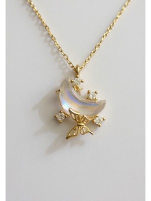 Atalya Accessory Kadın Çelik Ay Kolye Hilal Kolye Kararmaz Kelebek Kolye Yansıması Ayışığı Kolye