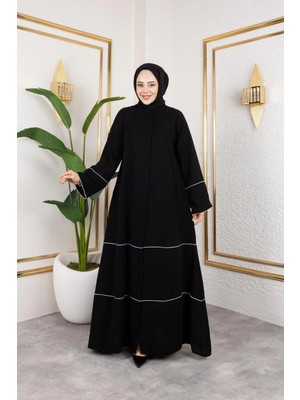 Butik Medine Ipeği Biye'li Ahsen Feracce (Siyah)