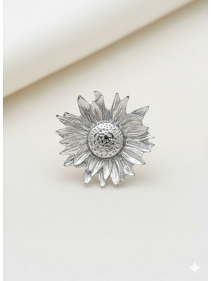 Fm Kadınlar Için Gold/gümüş Zamak Kaplama Güneş Çiçeği Küpe - Çap 4.5 cm Büyük Boy Tasarım Küpe