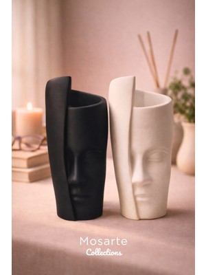 Mosarte Tek Yüz Formlu Dekoratif Vazo / Heykel 2'li