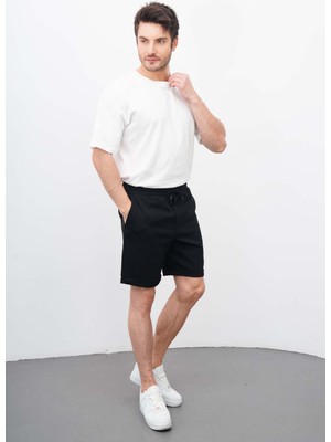 Dı Loria Erkek Siyah Likralı Cepli Duble Paça Şort