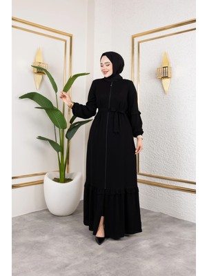 Butik Medine Ipeği Fırfır Detay'lı Feracce