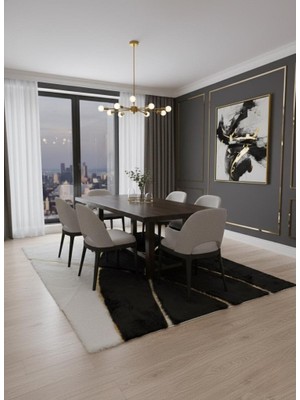 Siyah ve Beyaz Tonlu Altın Çizgi Detaylı Peluş Halı – Yumuşak Dokulu, Modern ve Dekoratif Halı