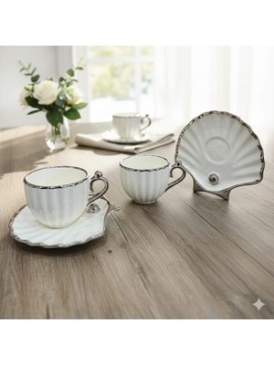 Deco Vien Gümüş Inci 2'li Porselen Kahve Fincan Takımı