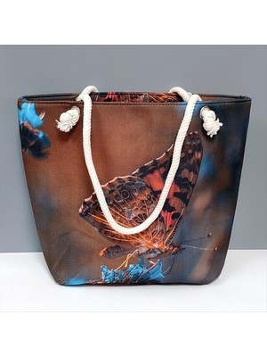 Zero Land Storozde Kelebek Desenli Plaj Çantası-Kahverengi