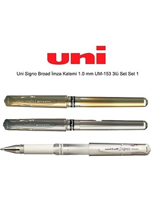 Uni Davetiye Kalemi UM-153 1.0 mm Beyaz - Gümüş - Altın 3 Lü