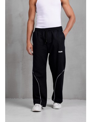 Erkek Oval Şeritli Baskılı Oversize Baggy Eşofman