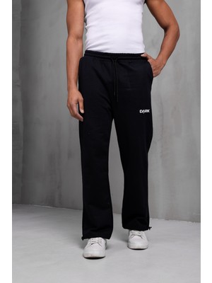 Erkek Siyah Baskılı Ayarlanabilir Paça Oversize Baggy Eşofman