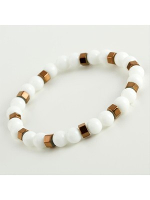 Zero Land Storozde Sedef - Hematit Doğaltaş Bileklik-Beyaz