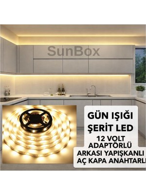 SUNBOX Şerit led Mutfak Dolabı Tezgah Üstü TV arkası Tam Set Adaptörlü Butonlu 5 Metre Günışığı