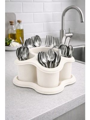 Ovio Ev Yaşam Mutfak Tezgah Üstü Kaşıklık ve Düzenleyici 5 Bölmeli Çok Amaçlı Plastik Organizer  Papatya 16X16CM