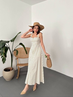 Lokadi Kadın Siyah Puantiyeli Fermuar Detaylı Elbise