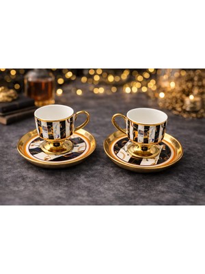 Deco Vien Vintage Ayaklı 2'li Porselen Kahve Fincan Takımı