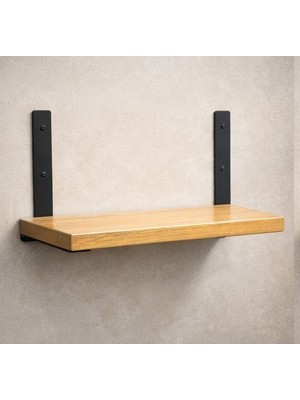 El Yapımı Doğal, Sade Ahşap & Metal Duvar Rafı