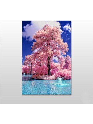 Technopa Pembe Ağaç Manzara Kanvas Tablo - 60X30