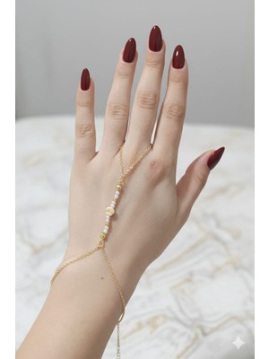 Jewerly Gold Renk Inci Detaylı Yuvarlak Boncuklu Kadın Şahmeran