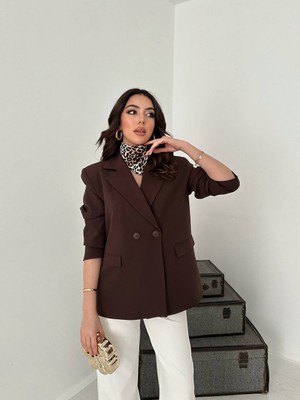 Lokadi Kadın Kruvaze Oversize Blazer Ceket