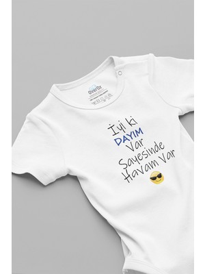 Overoz Iyi Ki Dayım Var Sayesinde Havam Var Baskılı Kısa Kollu Beyaz Bebek Body Zıbın 5601
