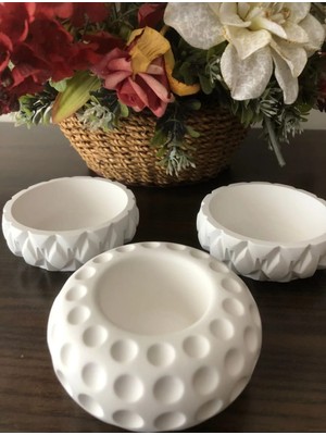 Lamba Cini 3 Parça Rölyefli Beton Mumluk Dekoratif Saksı