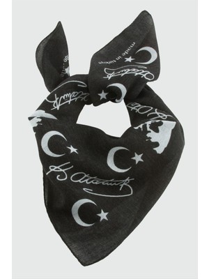 Zero Land Storozde Ay Yıldız Atatürk Desenli Bandana 50X50-SIYAH