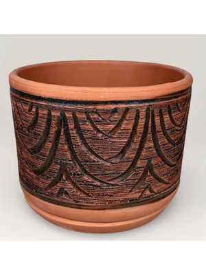 AdenArt Toprak Saksı Siyah Dokulu El Yapımı 20*16 cm (Tabaklı)