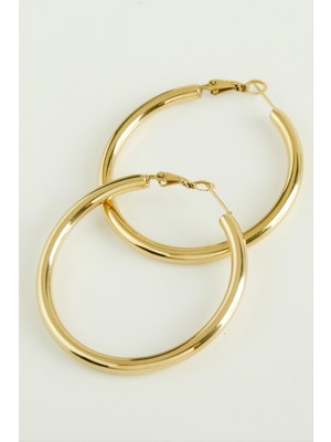 Zero Land Storozde Boru Lüks Çelik Halka Küpe 4 Cm-Sarı