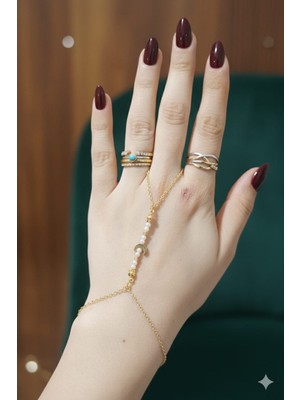 Jewerly Gold Renk Inci Detaylı Kadın Ay Boncuklu Kadın Şahmeran