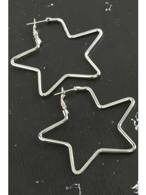 Zero Land Storozde Yıldız Trend Küpe 6 Cm-Gümüş Rengi