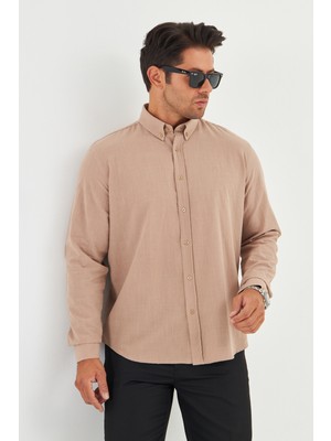 Regular Fit Flam Keten Gömlek