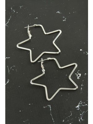 Zero Land Storozde Yıldız Trend Küpe 5 Cm-Gümüş Rengi