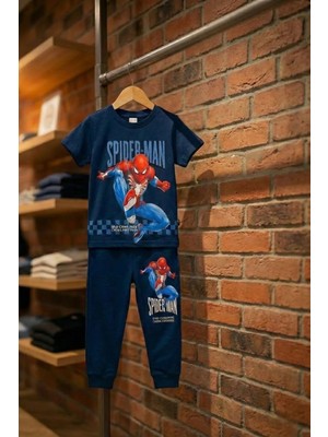 Zekalya Erkek Çocuk Spiderman Baskılı Süprem Penye Üst ve 2 Iplik Alt Takım Lacivert