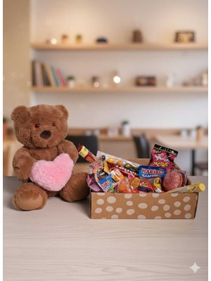 Sevimli Kahverengi Ayıcık 30CM ve Nostaljik Çikolata Paketi Hediye