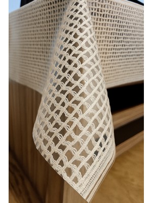 Şeffaf Hasır Lüx Pvc Kaplamalı Silinebilir Masa Örtüsü Su Geçirmez Muşamba Sofra Bezi Kare Desenli.