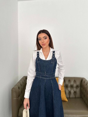 Lokadi Kadın Midi Boy Bantlı Kot Elbise