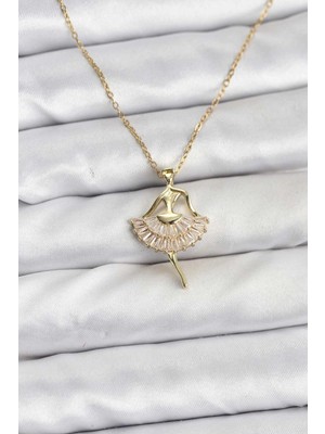 Eco Lounge 316L Çelik Zincir Gold Renk Balerin Model Kadın Kolye