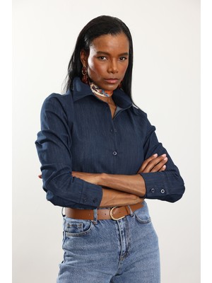 5in1Canpolat Lacivert Pens Detaylı Gömlek 00372