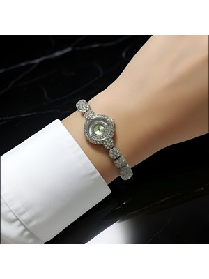 Qulothes New Şık Tasarım Papatya Taşlı Klips Kordon Hareket Eden Taşlar Kadın Kol Saati + 2 Adet Pil Hediye