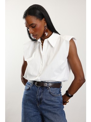 5in1Canpolat Beyaz Vatkalı Kolsuz Gömlek 0016