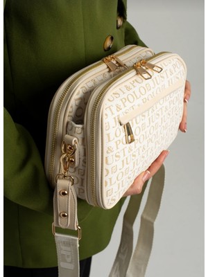 Kadın Krem 5 Bölmeli Ayarlanabilir Uzun Askılı Oöuz Çantası Postacı Çantası TM4023