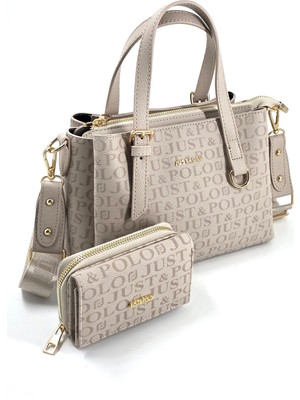 Just Polo 2' Li Set Kadın 4 Bölmeli Omuz ve El Çantası Cüzdan Kombini